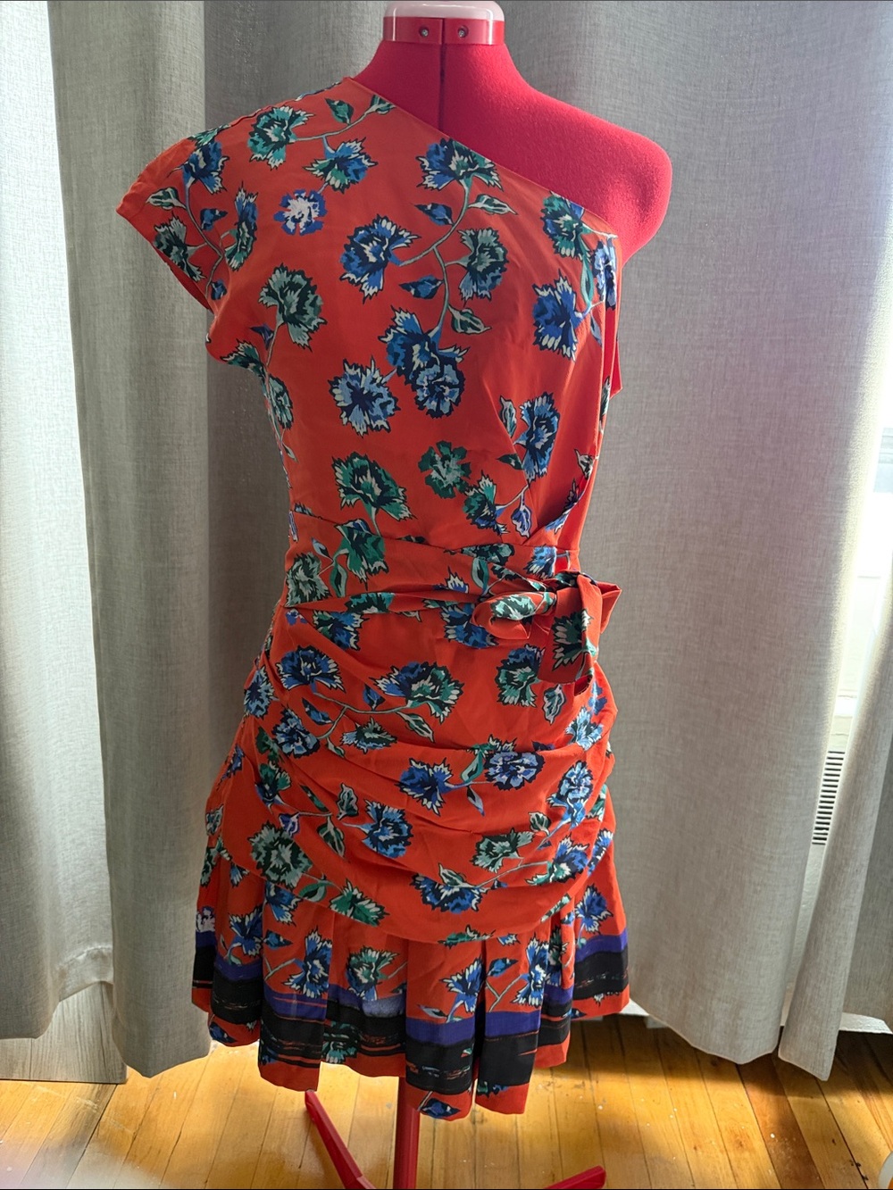 Derek Lam 10 Crosby One-Shoulder Floral Ruched Silk Mini Dress